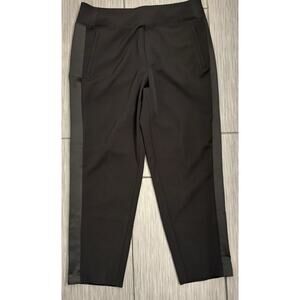 Athleta Endless Satin Side Stripe Pant Size 14 Black #782695 Stretch Tapered
